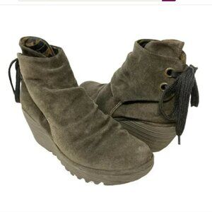 Fly London Yama Slouch Suede Wedge Ankle Boots - Size 7